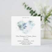 *~* Floral Dusty Blue QR RSVP Art AR26 Wedding Kaart (Staand voorkant)