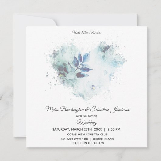 *~* Floral Dusty Blue QR RSVP Art AR26 Wedding Kaart (Voorkant)