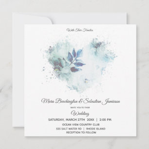 *~* Floral Dusty Blue QR RSVP Art AR26 Wedding Kaart