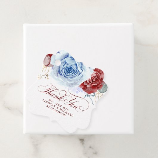 Floral Dusty Blue Red Wedding Thank You Bedankjes Labels (In situ)