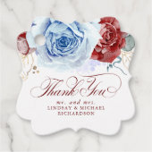 Floral Dusty Blue Red Wedding Thank You Bedankjes Labels (Voorkant)