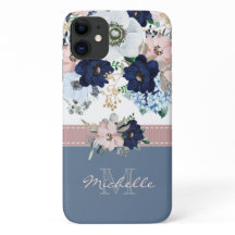  Floral Dusty Blue Roze Roze Monogram Naam