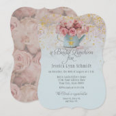 Floral Dusty Blue Rozen Gold Bridal Luncheon Kaart (Voorkant / Achterkant)