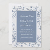 Floral Dusty Blue Save the Date Foto Bruiloft Kaart (Voorkant)