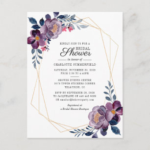 Floral Dusty Blue Script Geometric Vrijgezellenfee Uitnodiging Briefkaart