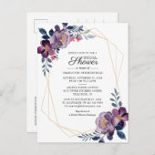 Floral Dusty Blue Script Geometric Vrijgezellenfee Uitnodiging Briefkaart (Voorkant / Achterkant)