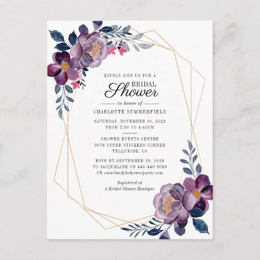 Floral Dusty Blue Script Geometric Vrijgezellenfee Uitnodiging Briefkaart (Voorkant)