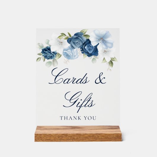 Floral Dusty Blue Script Kaarten en geschenken Acryl Bord (Voorkant)