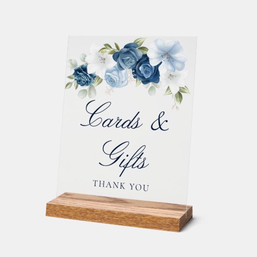 Floral Dusty Blue Script Kaarten en geschenken Acryl Bord (Hoek)
