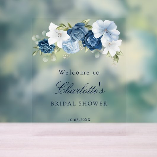 Floral Dusty Blue Script Vrijgezellenfeest Acryl Bord (Neutraal)