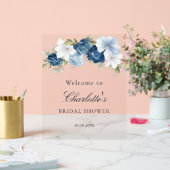 Floral Dusty Blue Script Vrijgezellenfeest Acryl Bord (Huwelijk)