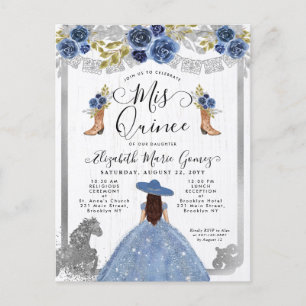Floral Dusty Blue Silver Charra Horse Quinceanera Uitnodiging Briefkaart