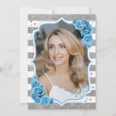Floral Dusty Blue Silver Foto 50e verjaardag Kaart (Achterkant)