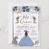 Floral Dusty Blue Silver Horse Charra Quinceanera Kaart (Voorkant)