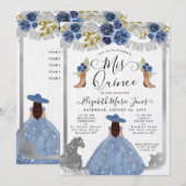 Floral Dusty Blue Silver Horse Charra Quinceanera Kaart (Voorkant / Achterkant)