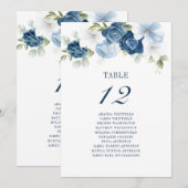 Floral Dusty Blue Table Number 12 Wedding Seating Kaart (Voorkant / Achterkant)