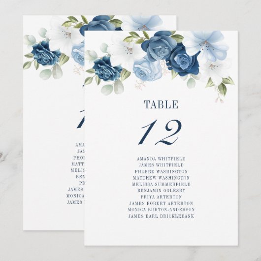 Floral Dusty Blue Table Number 12 Wedding Seating  Kaart (Voorkant / Achterkant)
