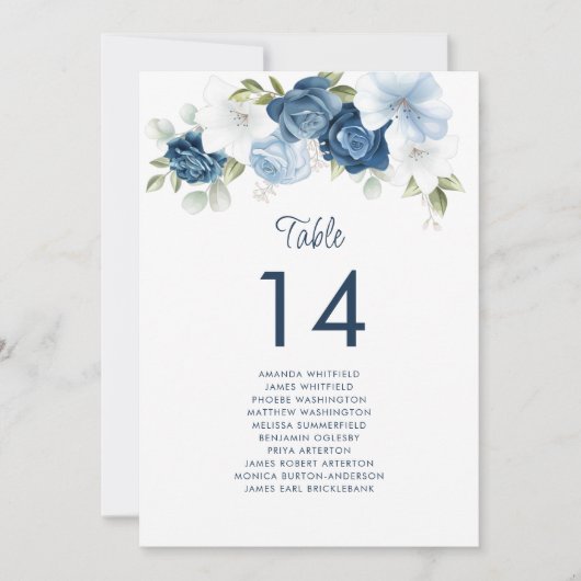 Floral Dusty Blue Table Number 14 Wedding Seating  Kaart (Voorkant)