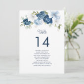 Floral Dusty Blue Table Number 14 Wedding Seating  Kaart (Staand voorkant)