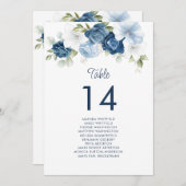 Floral Dusty Blue Table Number 14 Wedding Seating  Kaart (Voorkant / Achterkant)