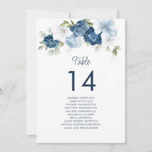 Floral Dusty Blue Table Number 14 Wedding Seating Kaart