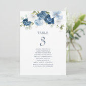 Floral Dusty Blue Table Number 3 Weddenschap Kaart (Staand voorkant)