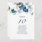 Floral Dusty Blue Table Number Weddenschap Kaart (Voorkant / Achterkant)