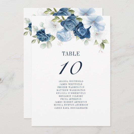 Floral Dusty Blue Table Number Weddenschap Kaart (Voorkant / Achterkant)