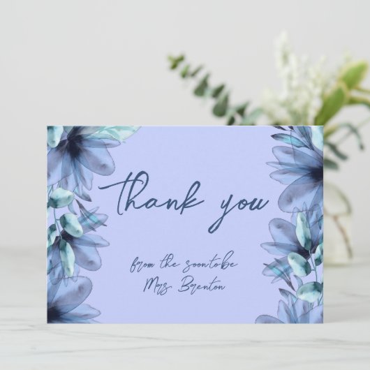 Floral dusty blue violet bedankkaart (Staand voorkant)