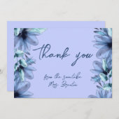 Floral dusty blue violet bedankkaart (Voorkant / Achterkant)