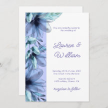 Floral dusty-blue violet waterverf Wedding Invit