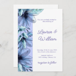Floral dusty-blue violet waterverf Wedding Invit Kaart
