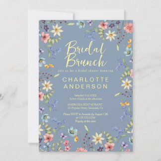 Floral Dusty Blue Vrijgezellenfeest Bruids Brunch Kaart