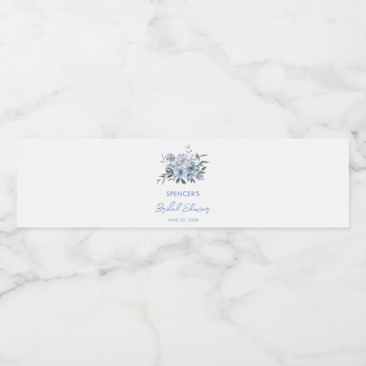 Floral Dusty Blue Vrijgezellenfeest Favor Waterfles Etiket (Enkel label)