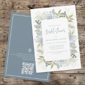 Floral Dusty Blue Vrijgezellenfeest QR Code Cadeau Kaart