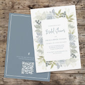 Floral Dusty Blue Vrijgezellenfeest QR Code Event  Kaart