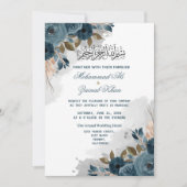 Floral Dusty Blue Walima Islamitische bruiloft Kaart (Voorkant)