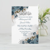 Floral Dusty Blue Walima Islamitische bruiloft Kaart (Staand voorkant)