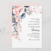 Floral Dusty Blue Watercolor Bloom Wedding Kaart (Voorkant / Achterkant)