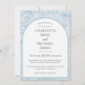 Floral Dusty Blue Waterverf bruiloft uitnodiging (Voorkant)