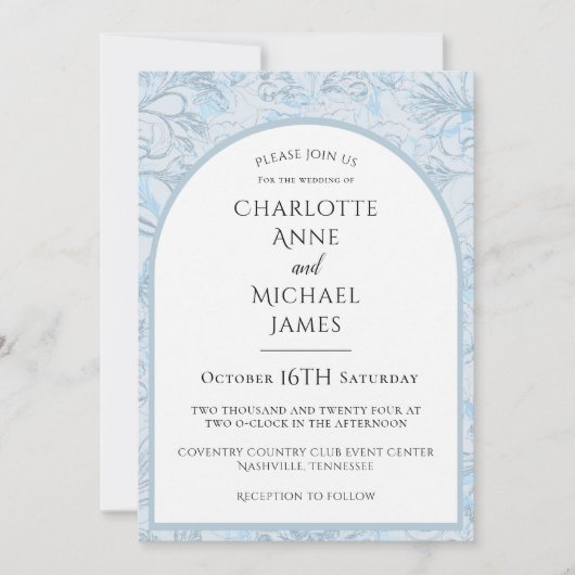 Floral Dusty Blue Waterverf bruiloft uitnodiging (Voorkant)