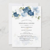 Floral Dusty Blue Waterverf Rehearsal Dinner Kaart (Voorkant)