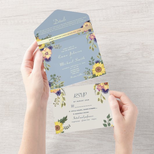 Floral Dusty Blue Weddenschap in één uitnodiging (Afscheurbaar)