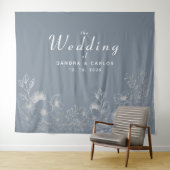 Floral Dusty Blue Wedding Achtergrond Wandkleed (In Situ (horizontaal))