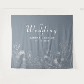 Floral Dusty Blue Wedding Achtergrond Wandkleed (Voorkant (horizontaal))