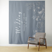 Floral Dusty Blue Wedding Achtergrond Wandkleed (In situ)