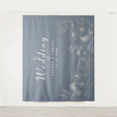 Floral Dusty Blue Wedding Achtergrond Wandkleed (Voorkant)