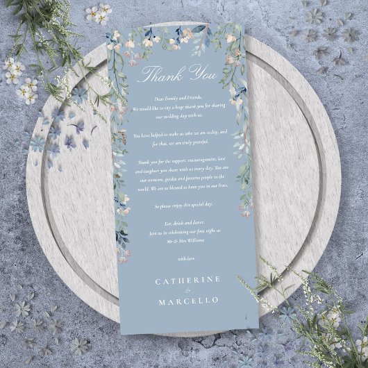 Floral Dusty Blue Wedding Dank u plaats kaart
