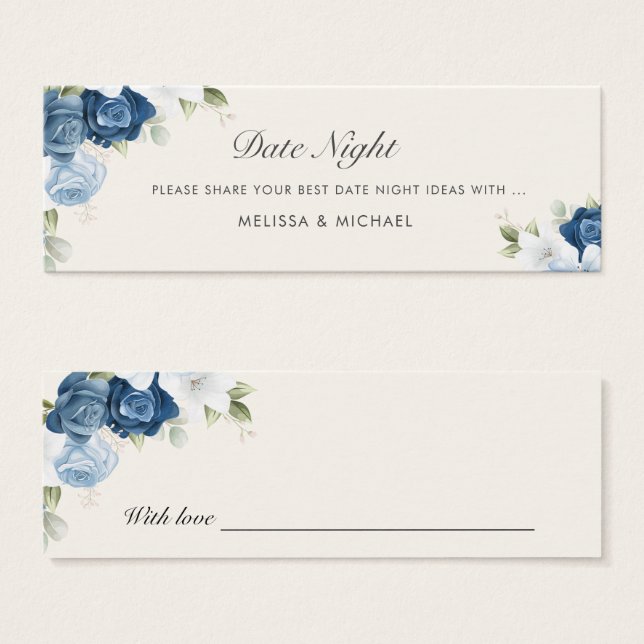 Floral Dusty Blue Wedding Date Night Jar Kaart (Voorkant /achterkant)
