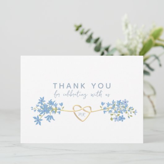 Floral Dusty Blue Wedding Hartelijk dank Bedankkaart (Staand voorkant)